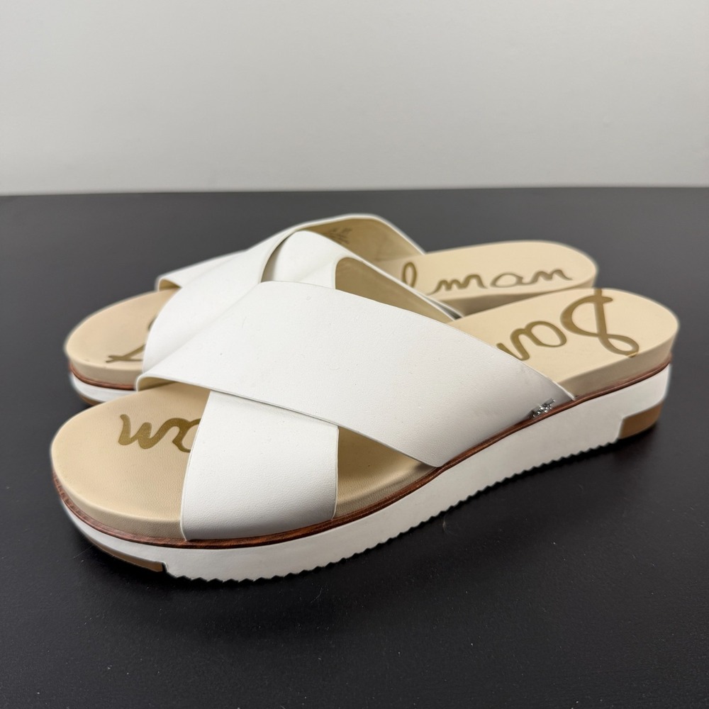 Sam Edelman Audrea Slide Sandals Womens 9.5M White Leather Crisscross Strap - Picture 6 of 15
